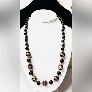 Vintage Wedding Cake Black Glass 22 inch Necklace
